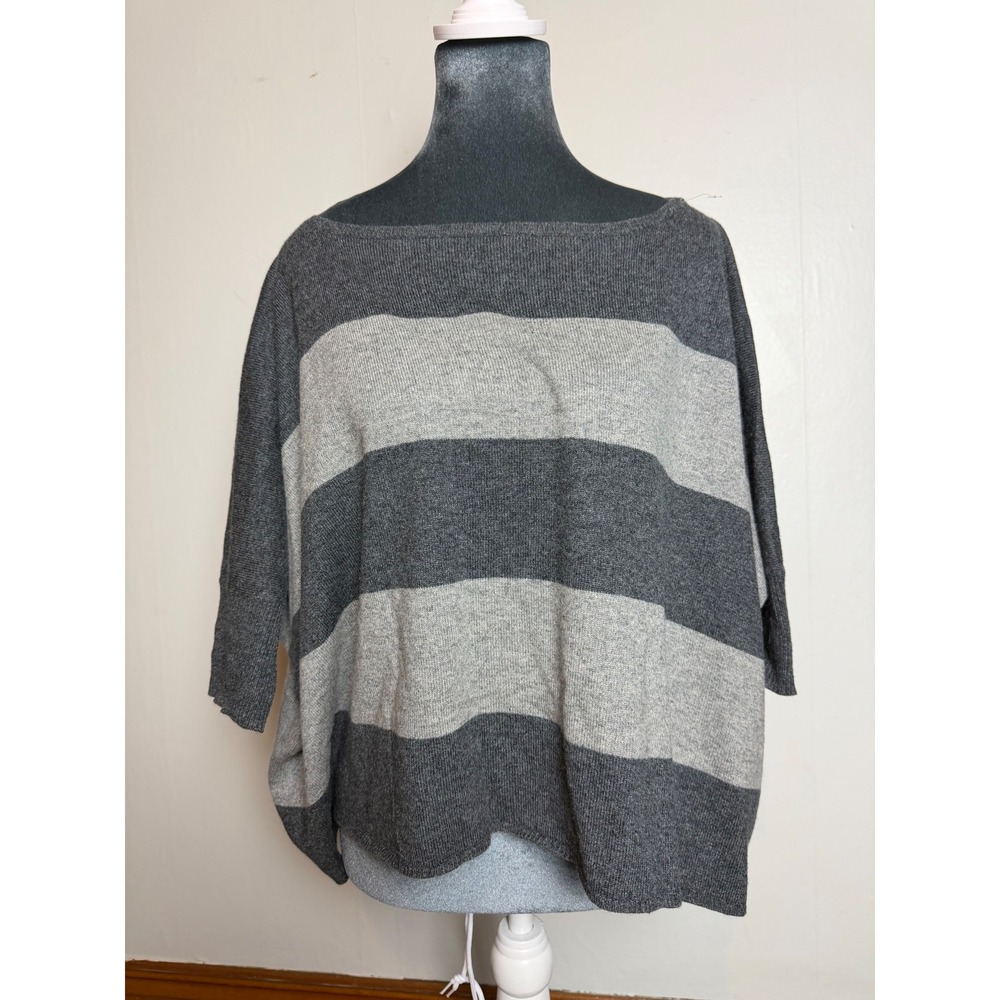 Grey Striped Silk Cashmere Blend Oversized Sweater coastal quiet luxury academia